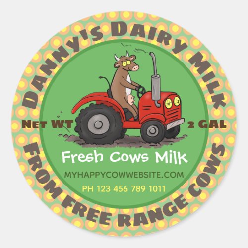 Funny cow dairy milk label cartoon illustration