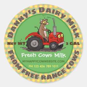 Funny cow dairy milk label cartoon illustration