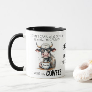 Funny Cow Drinking Coffee Quote Mug