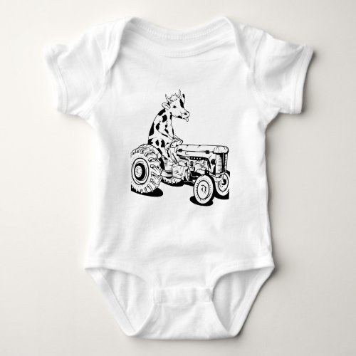 Funny cow driving a tractor baby bodysuit