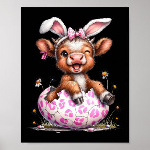 Funny Cow Easter Rabbit Cute Cows Lover Easter Day Poster
