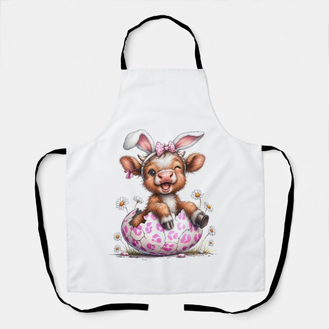 Funny Cow Easter Rabbit Cute Highland Cows Lover E Apron (Front)