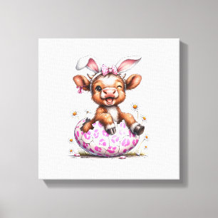 Funny Cow Easter Rabbit Cute Highland Cows Lover E Canvas Print