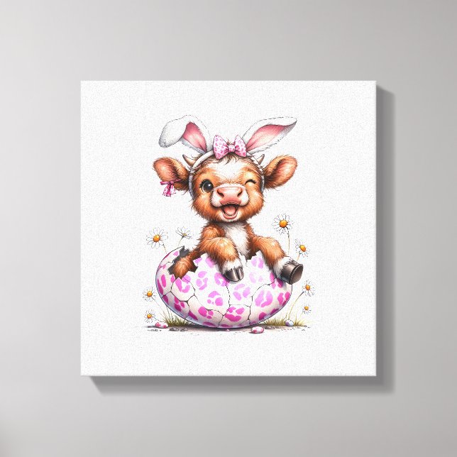 Funny Cow Easter Rabbit Cute Highland Cows Lover E Canvas Print (Front)