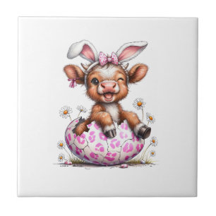 Funny Cow Easter Rabbit Cute Highland Cows Lover E Ceramic Tile