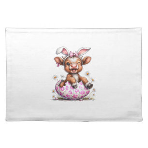 Funny Cow Easter Rabbit Cute Highland Cows Lover E Cloth Placemat