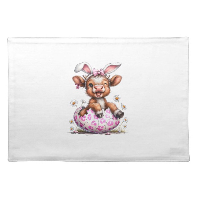 Funny Cow Easter Rabbit Cute Highland Cows Lover E Cloth Placemat (Front)