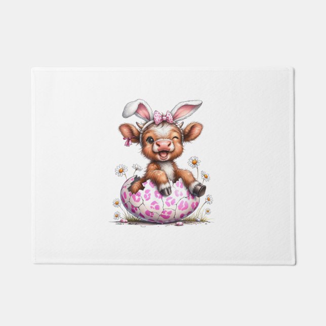 Funny Cow Easter Rabbit Cute Highland Cows Lover E Doormat (Front)
