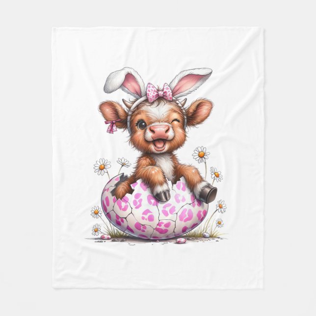 Funny Cow Easter Rabbit Cute Highland Cows Lover E Fleece Blanket (Front)