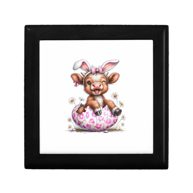 Funny Cow Easter Rabbit Cute Highland Cows Lover E Gift Box (Front)
