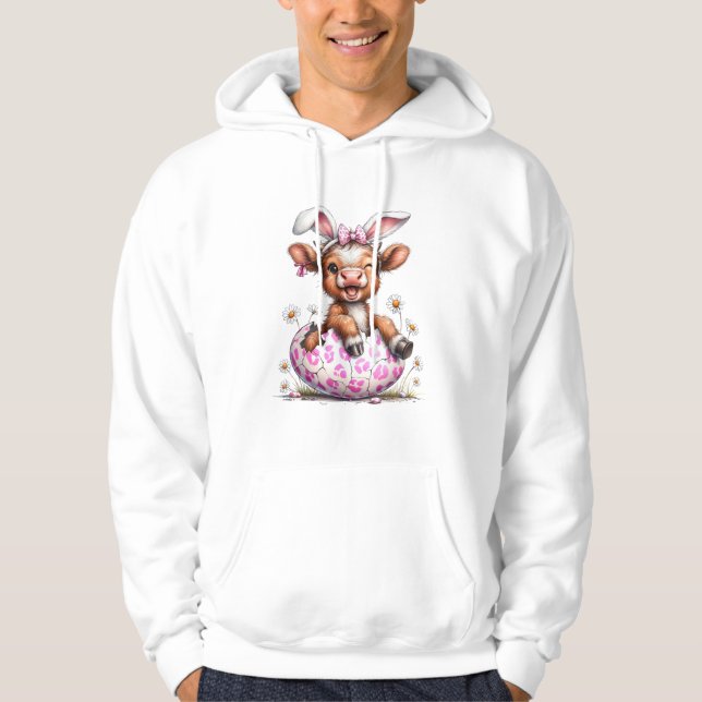 Funny Cow Easter Rabbit Cute Highland Cows Lover E Hoodie (Front)
