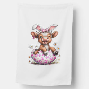 Funny Cow Easter Rabbit Cute Highland Cows Lover E House Flag