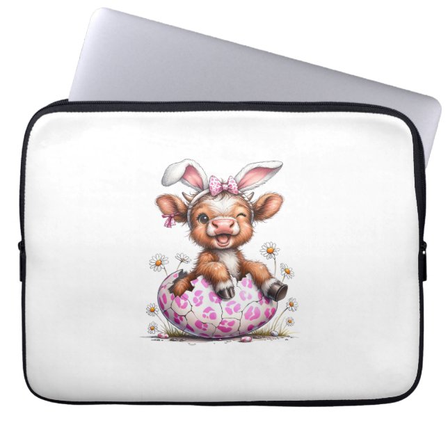Funny Cow Easter Rabbit Cute Highland Cows Lover E Laptop Sleeve (Front)