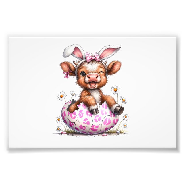 Funny Cow Easter Rabbit Cute Highland Cows Lover E Photo Print (Front)