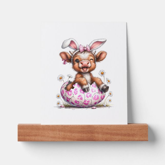 Funny Cow Easter Rabbit Cute Highland Cows Lover E Picture Ledge (Front)