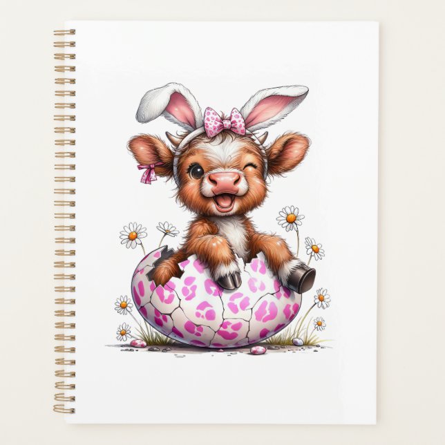 Funny Cow Easter Rabbit Cute Highland Cows Lover E Planner (Front)