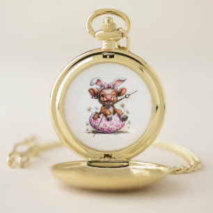 Funny Cow Easter Rabbit Cute Highland Cows Lover E Pocket Watch