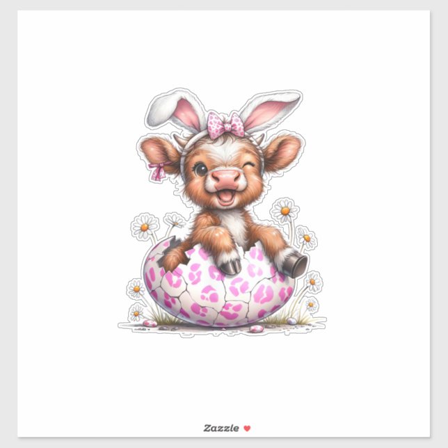 Funny Cow Easter Rabbit Cute Highland Cows Lover E Sticker (Sheet)