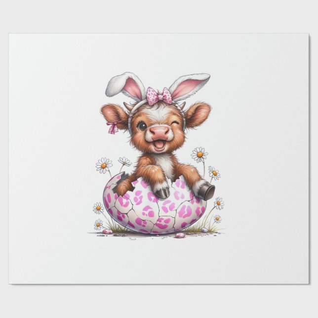 Funny Cow Easter Rabbit Cute Highland Cows Lover E Wrapping Paper (Flat)
