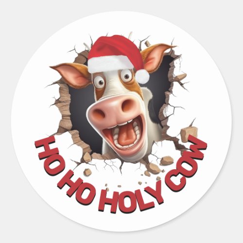 Funny cow face cartoon Christmas farmer humour Classic Round Sticker