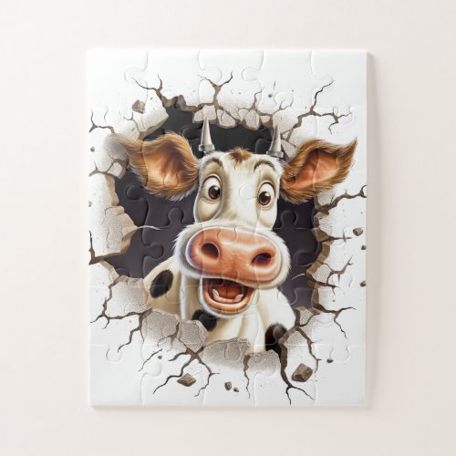 Funny cow face country farm animals cartoon jigsaw puzzle