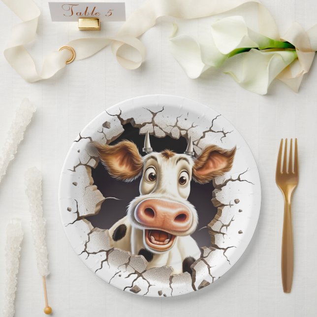 Funny cow face country picnic farm animals paper plates (Wedding)
