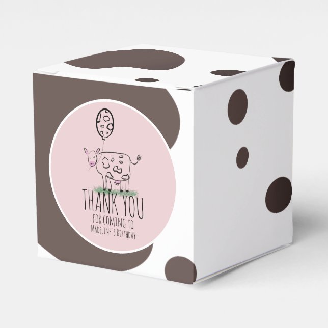 Funny Cow Farm Animal Birthday Party  Pink Favor Boxes (Front Side)