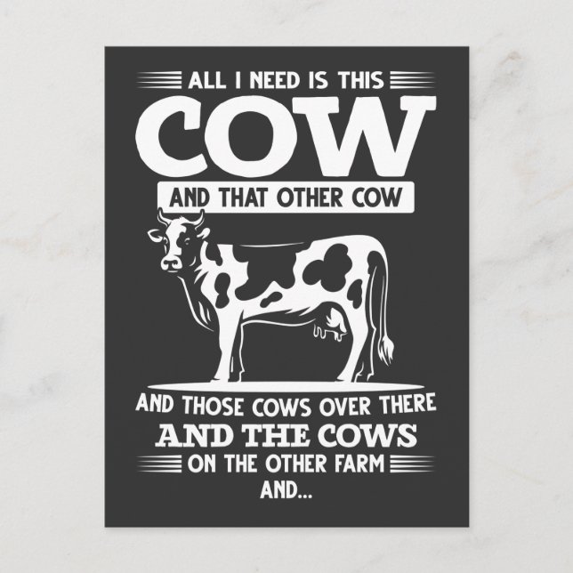 Funny Cow Farmer Cattle Farming Quotes Postcard (Front)