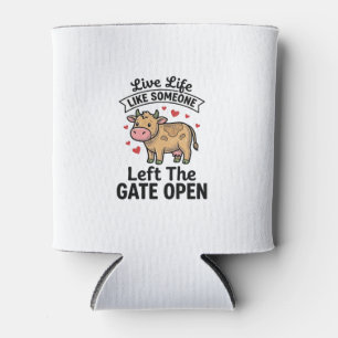 Funny Cow Gate Open Vintage Engraving Shirt Design Can Cooler