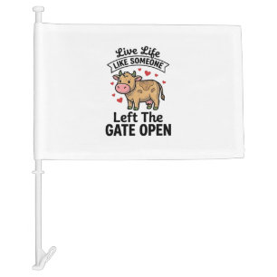 Funny Cow Gate Open Vintage Engraving Shirt Design Car Flag