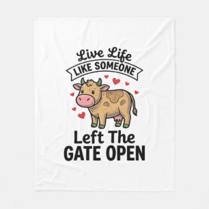 Funny Cow Gate Open Vintage Engraving Shirt Design Fleece Blanket