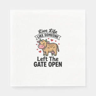 Funny Cow Gate Open Vintage Engraving Shirt Design Napkins