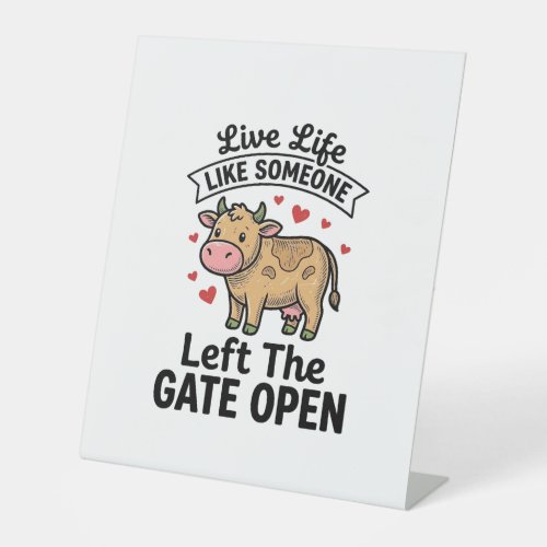 Funny Cow Gate Open Vintage Engraving Shirt Design Pedestal Sign
