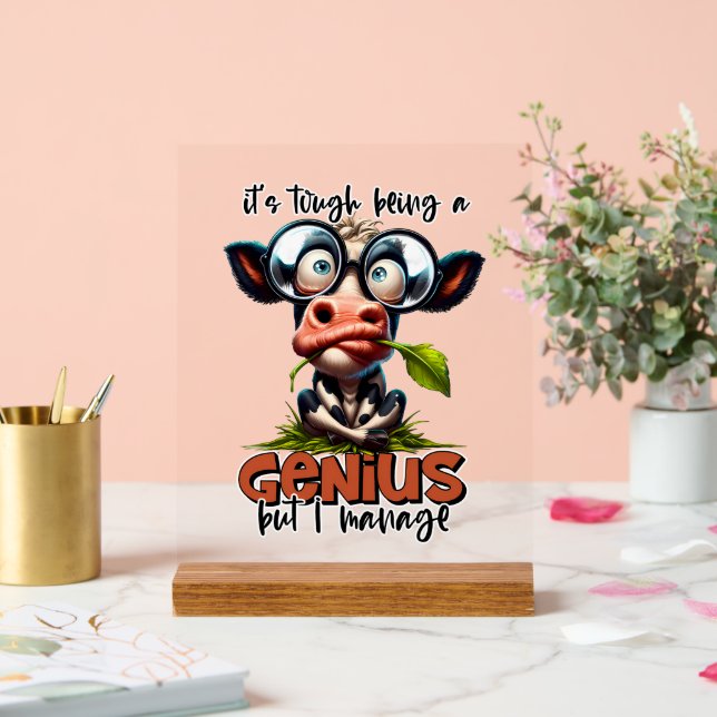 Funny cow genius  acrylic sign (Wedding)