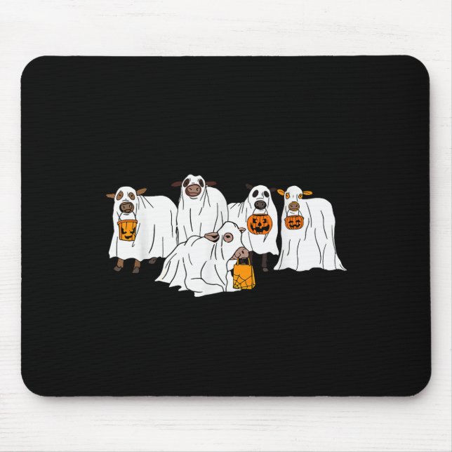 Funny Cow Ghost Halloween Farmer Trick Or Treat Co Mouse Pad (Front)
