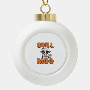 Funny Cow Grill And Moo Vintage T-Shirt Design_1 Ceramic Ball Christmas Ornament