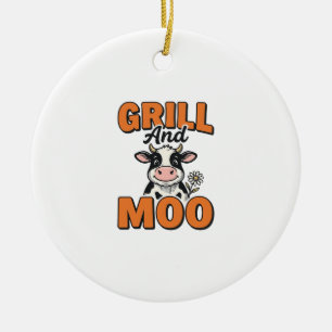 Funny Cow Grill And Moo Vintage T-Shirt Design_1 Ceramic Ornament