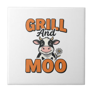 Funny Cow Grill And Moo Vintage T-Shirt Design_1 Ceramic Tile