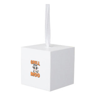 Funny Cow Grill And Moo Vintage T-Shirt Design_1 Cube Ornament