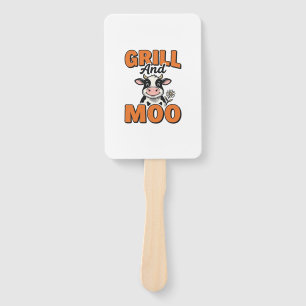 Funny Cow Grill And Moo Vintage T-Shirt Design_1 Hand Fan