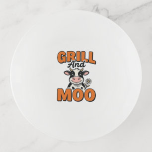 Funny Cow Grill And Moo Vintage T-Shirt Design_1 Trinket Tray