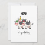 Funny Cow Herd Pun Birthday Card<br><div class="desc">Herd it’s your birthday  - funny pun birthday card with a minimalist illustration of a herd of cows with party hats</div>