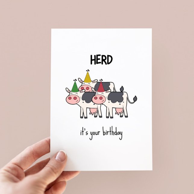 Funny Cow Herd Pun Birthday Card (Creator Uploaded)