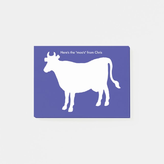 Funny Cow "Here's the Moo's" Blue Monogram Post-it Notes (Front)