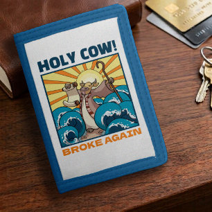 Funny Cow Holy Cow! Broke Again Epic Cartoon Tri-fold Wallet
