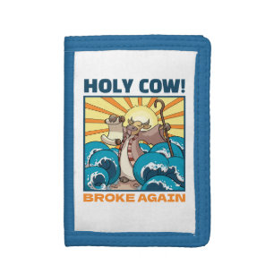 Funny Cow Holy Cow! Broke Again Epic Cartoon Tri-fold Wallet