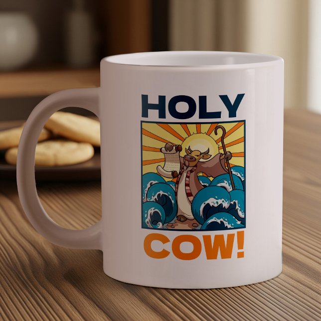 Funny Cow Holy Cow! Visual Pun Animal Cartoon Giant Coffee Mug (Creator Uploaded)