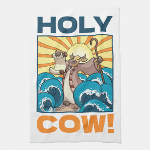 Funny Cow Holy Cow! Visual Pun Animal Cartoon Kitchen Towel