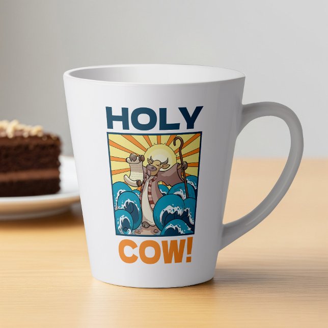 Funny Cow Holy Cow! Visual Pun Animal Cartoon Latte Mug (Creator Uploaded)