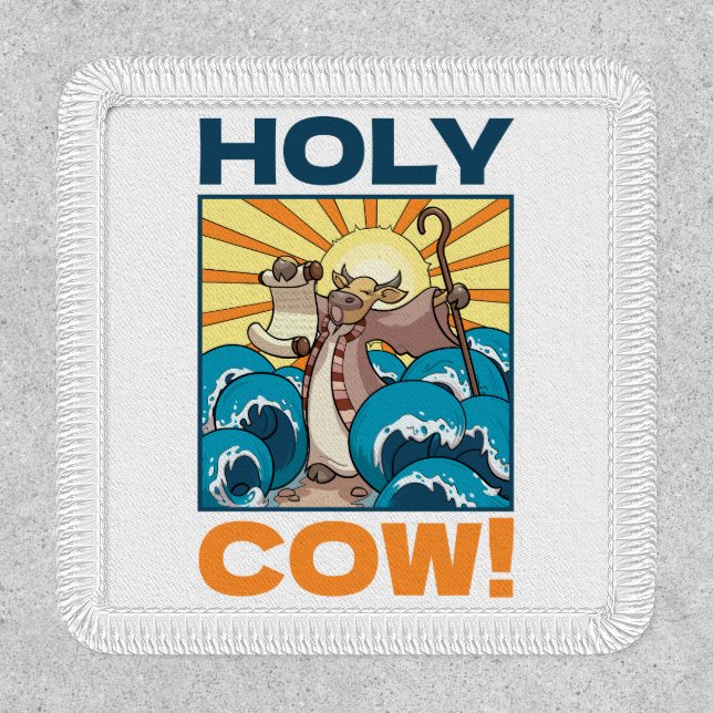 Funny Cow Holy Cow! Visual Pun Animal Cartoon Patch (Front)